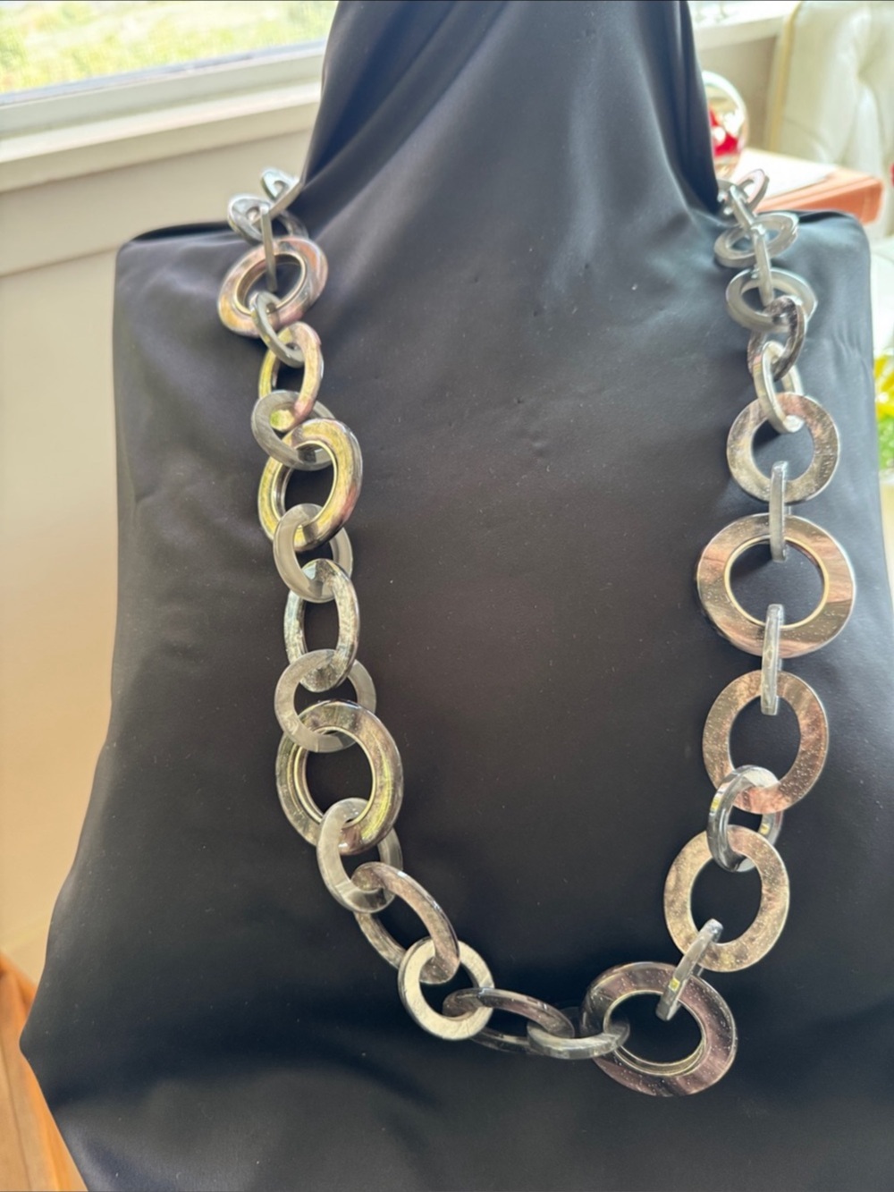 Rush by Denis and Charles Statement Link Necklace in Silver & Pink